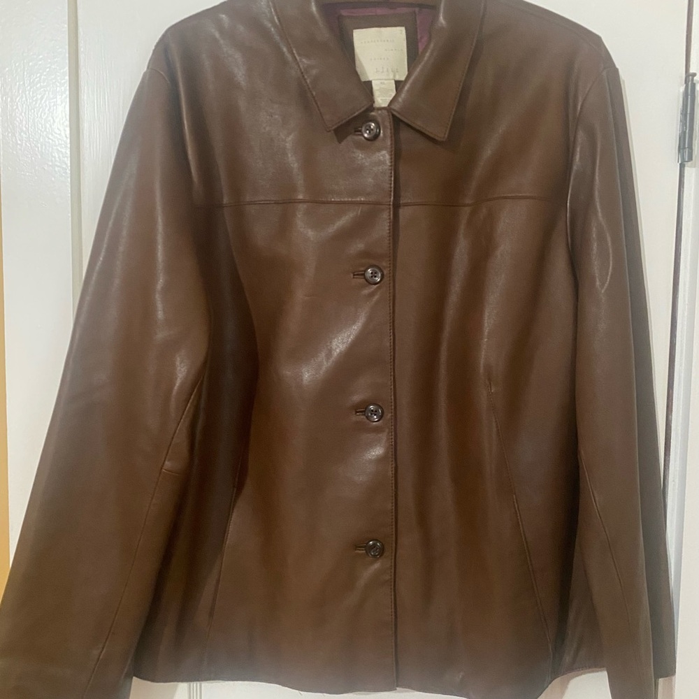 J. Jill Chocolate Brown Leather Jacket w/ Maroon/brown lining